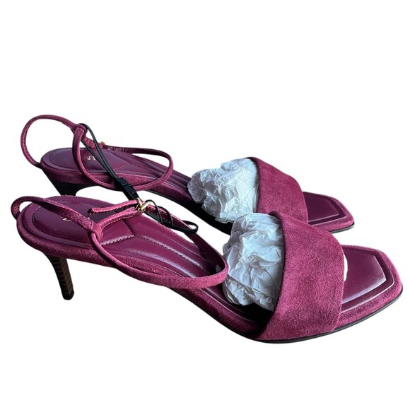 Zara Burgundy Red Suede Mid-Heel Sandals | Size 10 | Square Toe NWT Chic Trendy - Picture 9 of 9